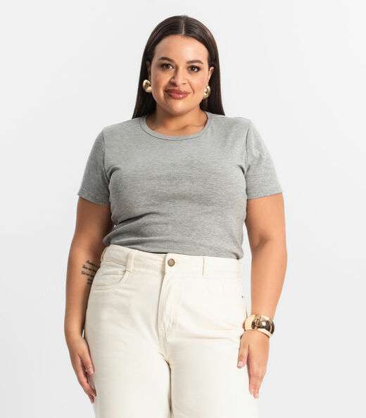Blusa Feminina Manga Curta Ribana Sublime KO Cinza
