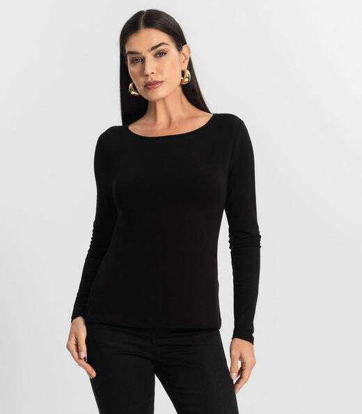 Blusa Feminina Manga Longa Gola Alta Rovitex Preto