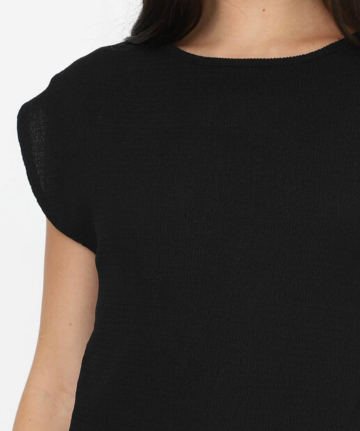 Blusa Feminina Textura Manga Curta Marisa Preto