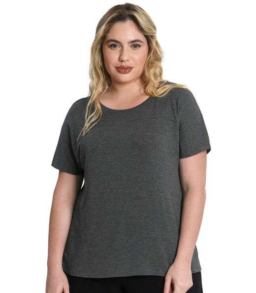 Blusa Feminina Plus Size Visco Tricot Secret Glam Cinza