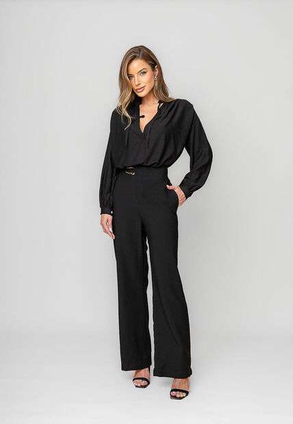 Blusa Alfaiataria Com Gola V Laço Preto Salvatore