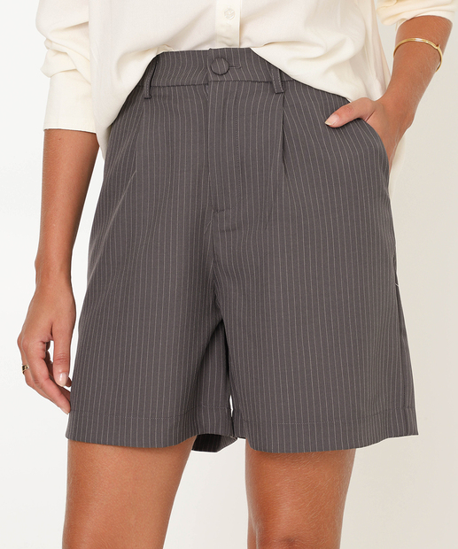 Short Alfaiataria Risca De Giz Feminino Marisa Cinza