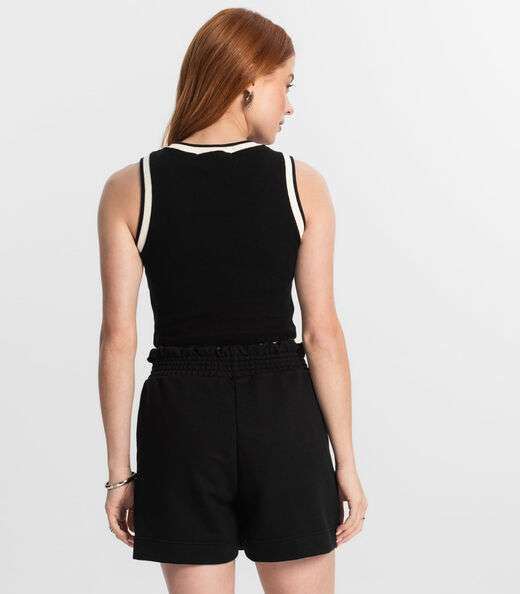 Regata Cropped Feminina Em Ribana Minty Preto