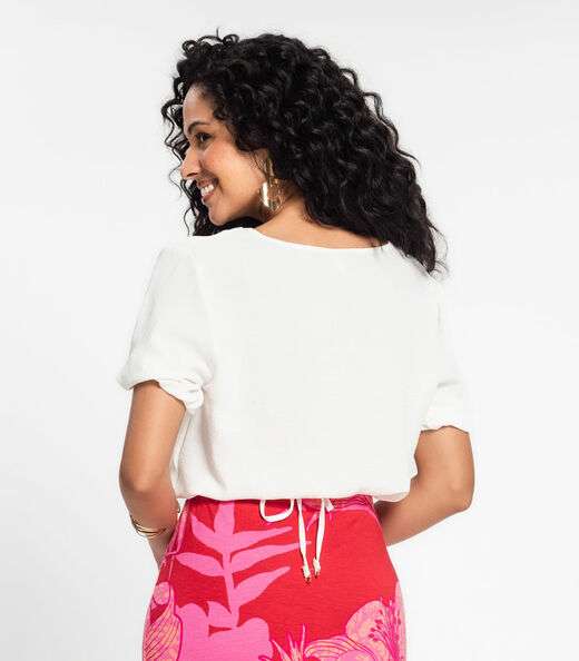 Blusa Cropped Feminina Decote V Rovitex Bege