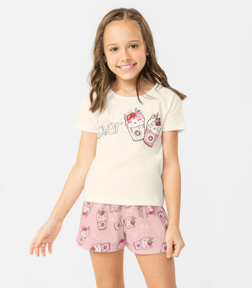 Pijama Infantil Feminino Gatinho Rovitex Kids Bege