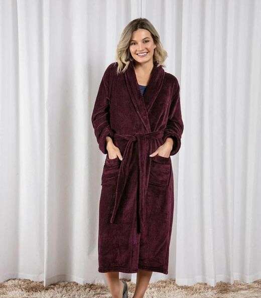 Image_Roupão Adulto Em Plush Com Bolso Lar E Lazer Vermelho