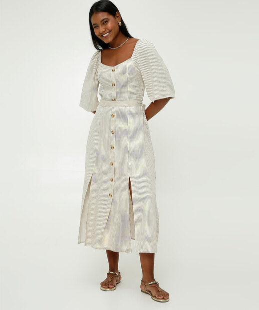 Vestido Midi Feminino Listrado Lastex Marisa