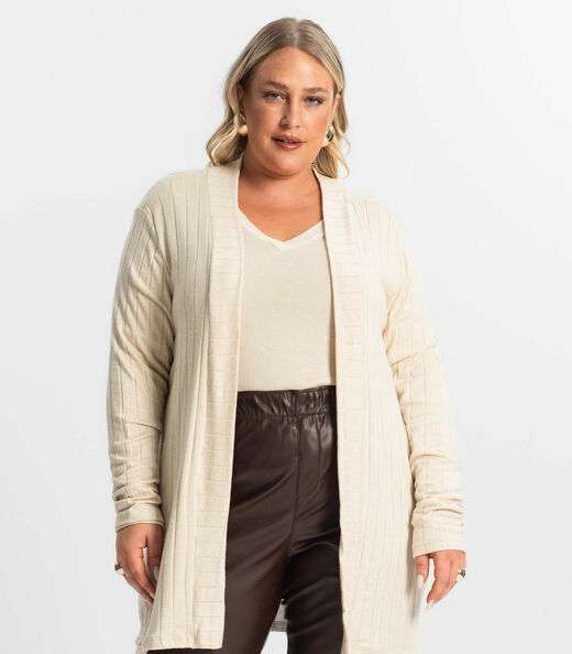 Cardigan Plus Size Feminino Secret Glam Bege