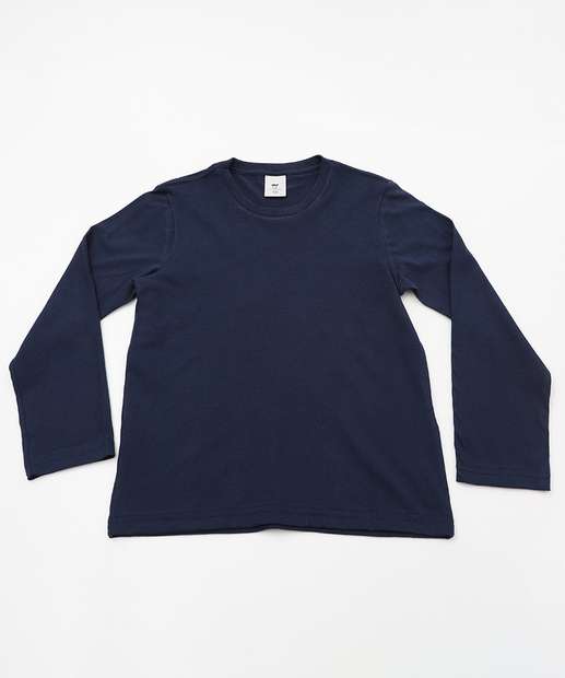 Camiseta Infantil Manga Longa Básica Marisa Tam 4 a 10 Azul