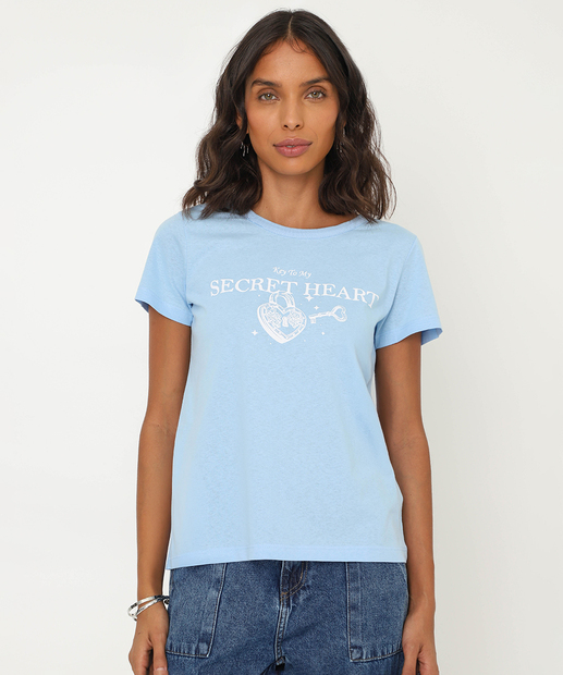 Image_Camiseta Feminina Estampa Frase Manga Curta Marisa Azul