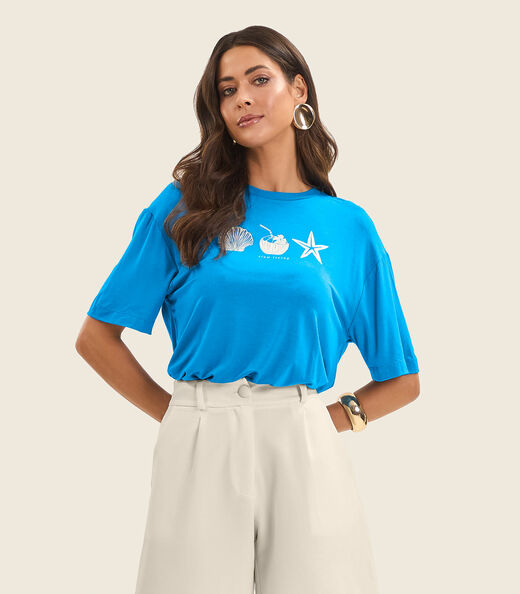 T- Shirt Feminina Manga Curta Endless Azul