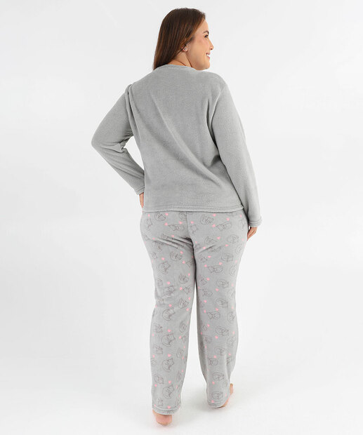 Pijama Plus Size Feminino Gato Marisa Cinza