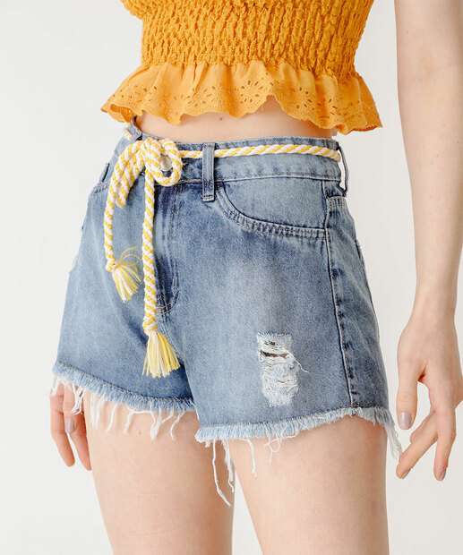 Short Feminino Puídos Bolsos 