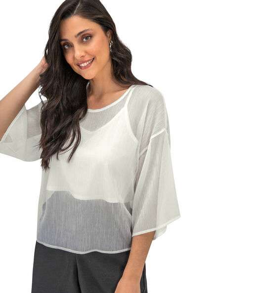 Blusa Feminina Com Cropped Chiffon Rovitex Bege