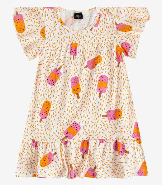 Vestido Infantil Com Manga Godê Select Laranja