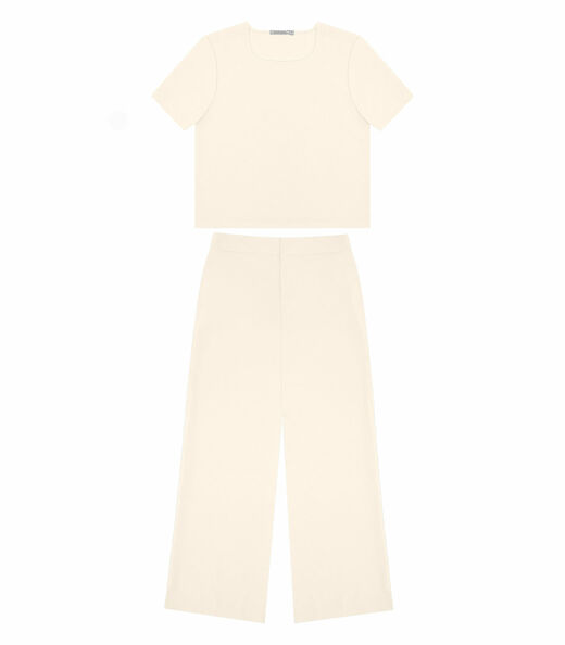 Conjunto Blusa Com Calça Pantalona Endless Bege