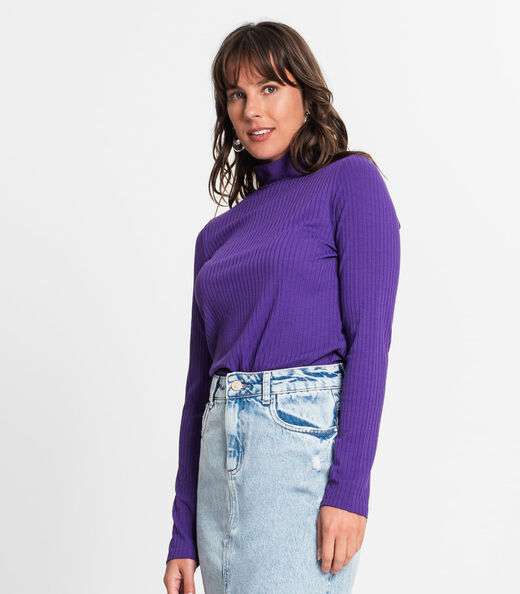 Blusa Manga Longa Canelada Rovitex Roxo