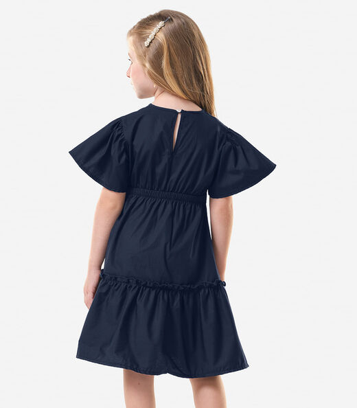 Vestido Infantil Tricoline Manga Ampla Trick Nick Azul