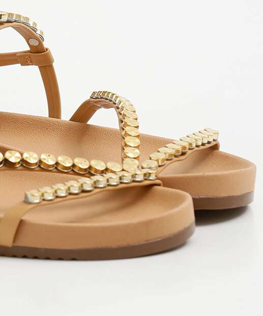 Sandália Feminina Rasteira Tachas Via Uno 