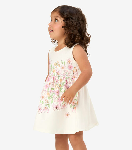 Vestido Infantil Com Estampa Floral Rovi Kids Bege