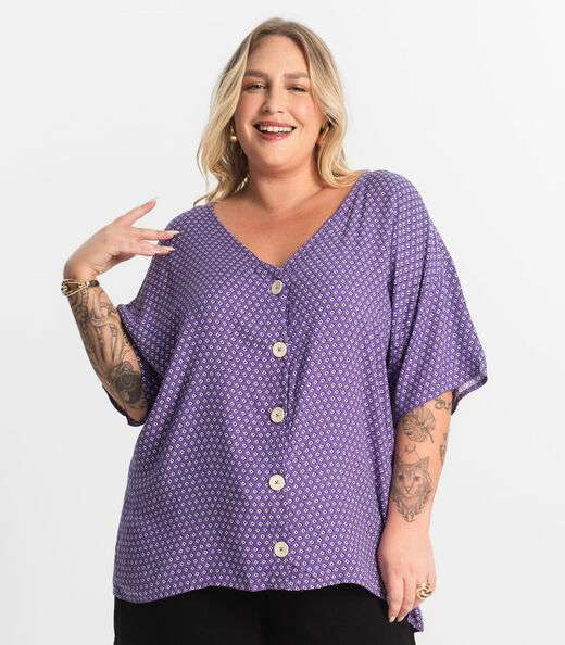 Camisa Feminina Plus Size Estampada Secret Glam Roxo