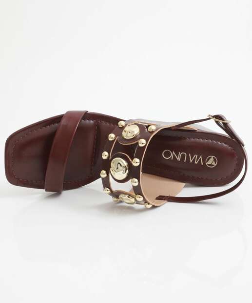 Sandália Feminina Salto Grosso Via Uno Vinho