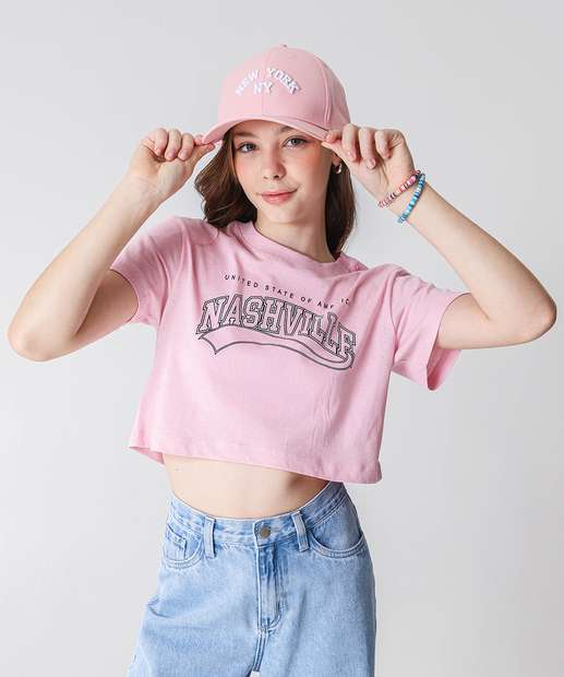 Image_Blusa Juvenil Cropped Estampado Marisa Tam 10 a 16 Rosa