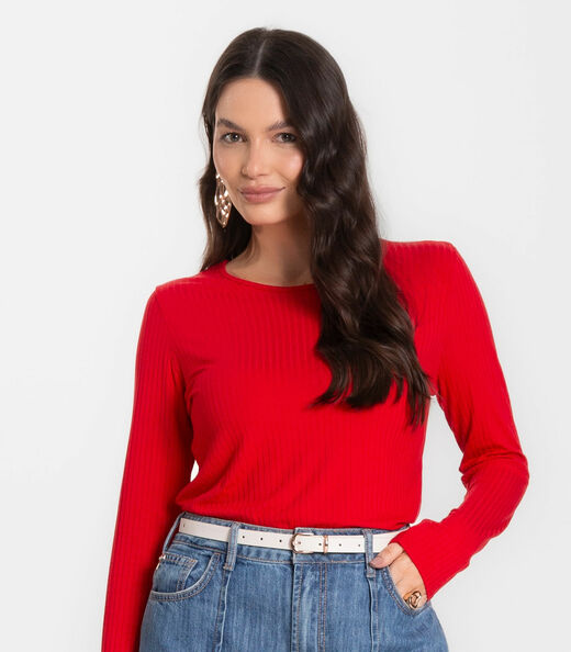 Image_Blusa Feminina Canelada Com Manga Longa Rovitex Vermelho