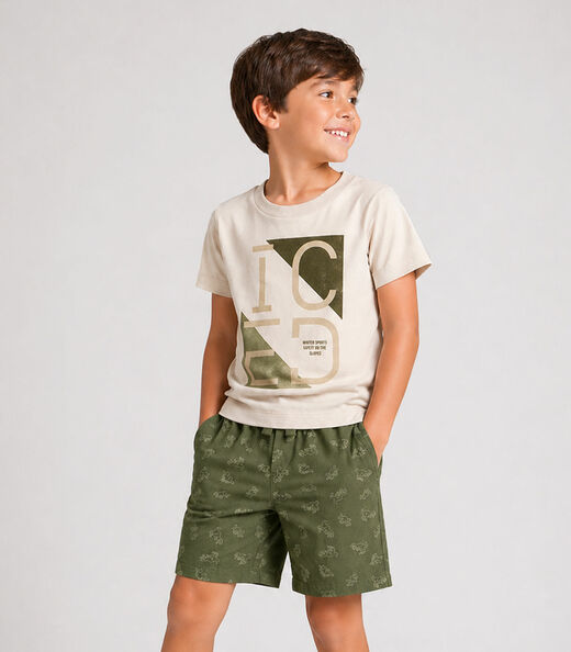 Conjunto Infantil Menino Curto Meia Malha Select Bege