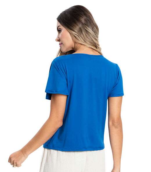 Camisa Feminina Malha Delicate Com Botões Rovitex Azul