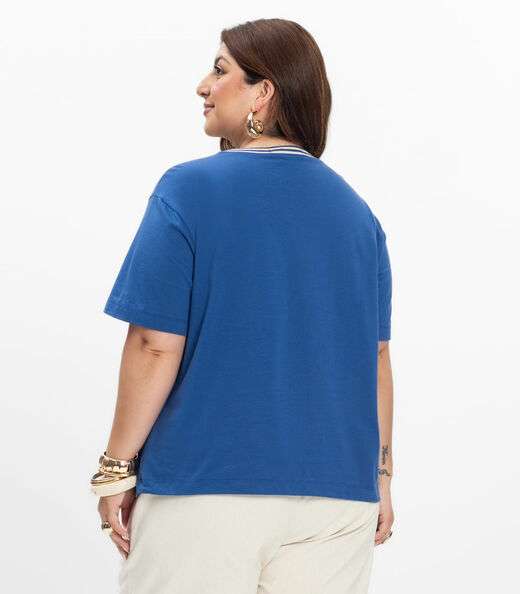 Blusa Manga Curta Feminina Plus Size Secret Glam Azul