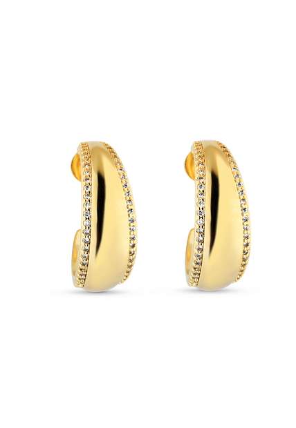 Brinco Semijoia de Argola Liso Cravejada Com Micro Zircônias Em Banho 18 k