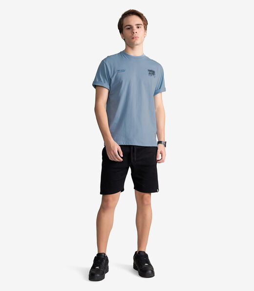 Camiseta Masculina Meia Malha Com Estampa Minty Azul