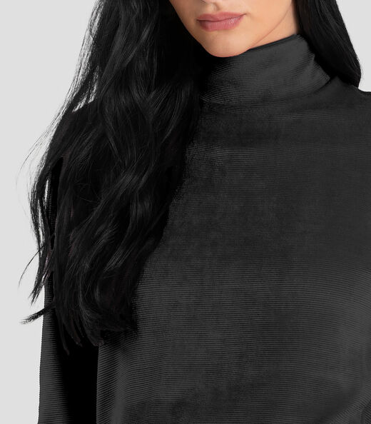 Blusa Feminino Manga Longa Veludo Cotelê Dianna Preto