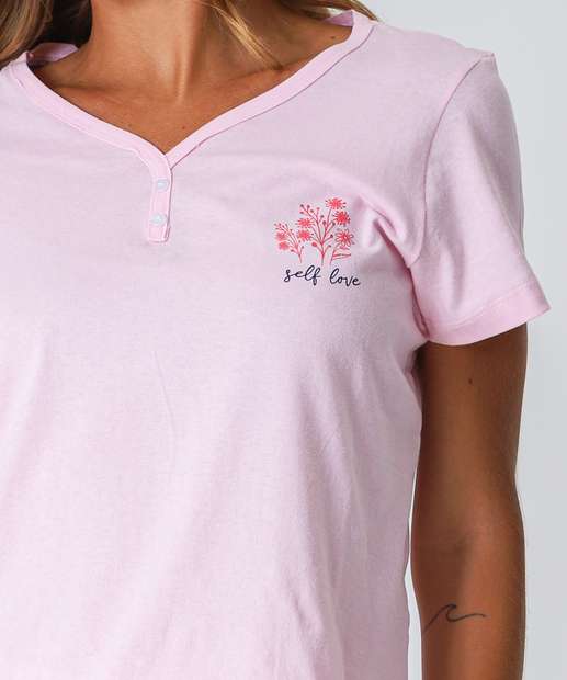 Pijama Feminino Flores Botões Marisa Rosa