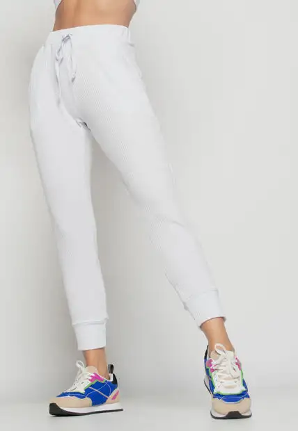 Calça  Jogger Comfy Malha Canelada Branco Salvatore Fashion