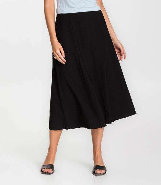 Saia Midi Feminina Evase Marrante Renaluci Preto