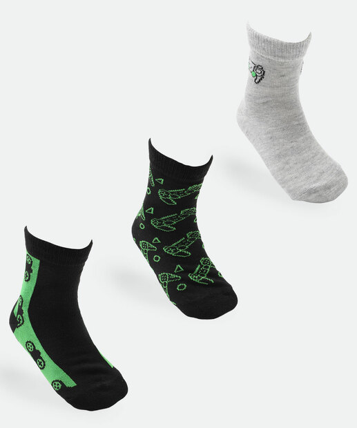 Image_Kit 3 Meias Infantil Estampa Vídeo Game Marisa Preto