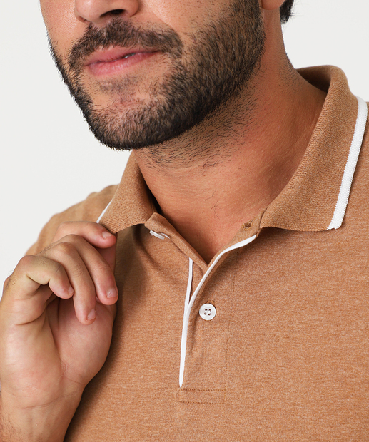 Polo Masculina Botões Manga Curta Marisa Bege