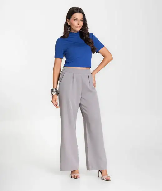 Calça Feminina Alfaiataria Com Bolsos Renaluci Cinza