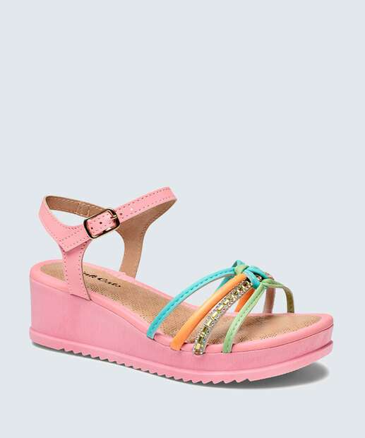 Sandália Infantil Anabela Strass Pink Cats 