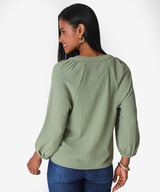 Blusa Feminina Manga 7/8 Textura Marisa Verde