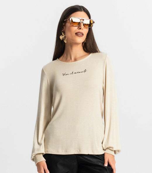 Blusa Manga Longa Tricot Endlles Bege