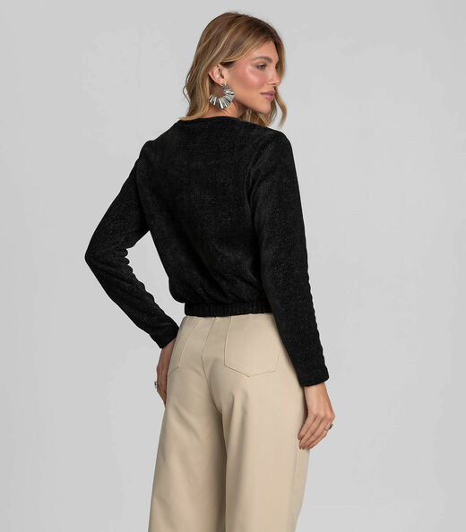 Blusa Feminina Manga Longa Tricot Shine Dianna Preto
