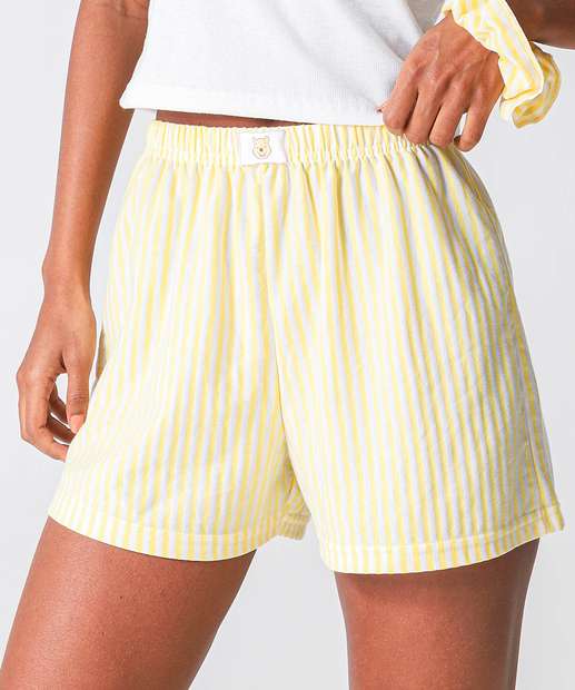 Pijama Feminino Canelado Stitch Off White