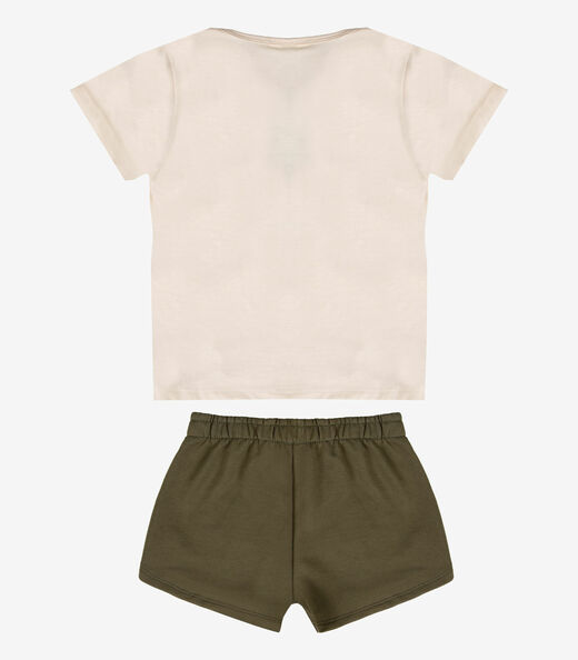 Conjunto Menina Short e Blusa Estampada Select Bege