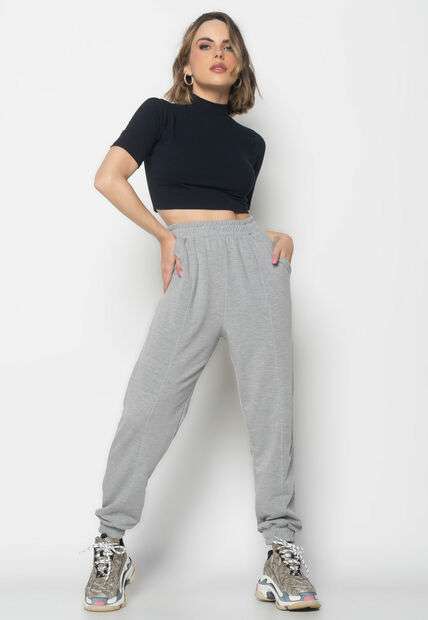Cropped  Gola Alta Comfy Malha Canelada Preto Salvatore Fashion
