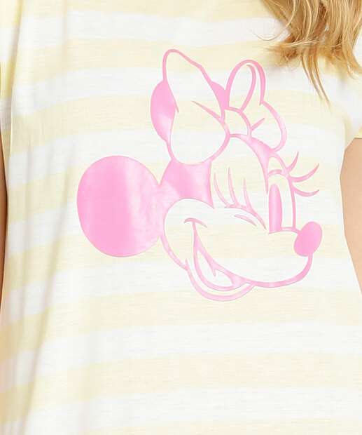 Camisola Estampa Minnie Listrada Manga Curta Disney