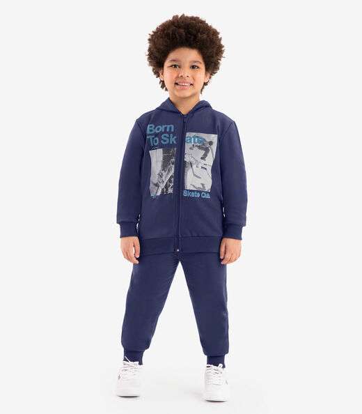 Conjunto Jaqueta Com Capuz E Calça Rovi Kids Azul