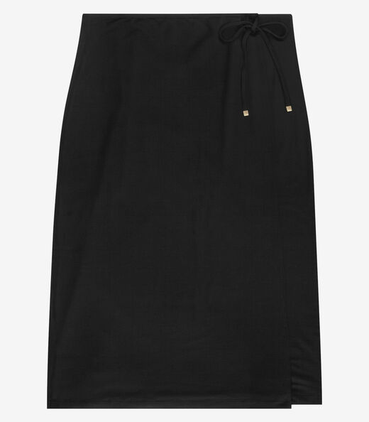 Saia Midi Transpassada Plus Size Secret Glam Preto